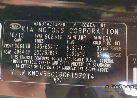2016 Kia Sedona Lx z USA, uszkodzony, nr VIN KNDMB5C16G6157214